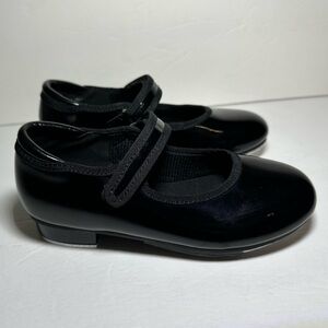 Stelle Girls Boys Tap Dance Shoes Easy Strap Shiny‎ Patent Black Size 10 EUC